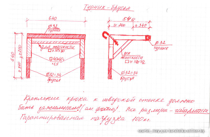 Турник размеры уличный чертеж